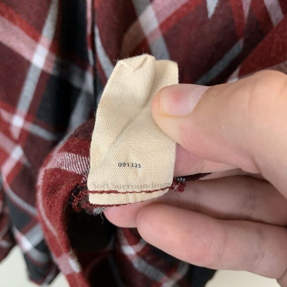 Soft Surroundings Large Womens Top Red Plaid Flannel Ruffle Button Up Holiday - Picture 6 of 8